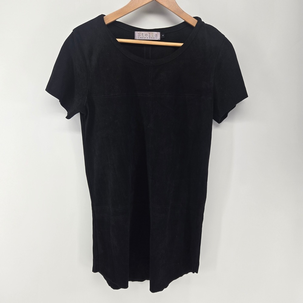 Stella Laguna Beach Tunic Top Dress Women S Black Faux Suede Short Sleeve Crew